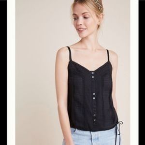 Anthropologie Tiny Natasha Tank Cami Blouse Corset Top Lacy Button Eyelet V Neck